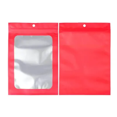 Pungi aluminiu cu fereastră și agățătoare - roșu (set 100 buc)