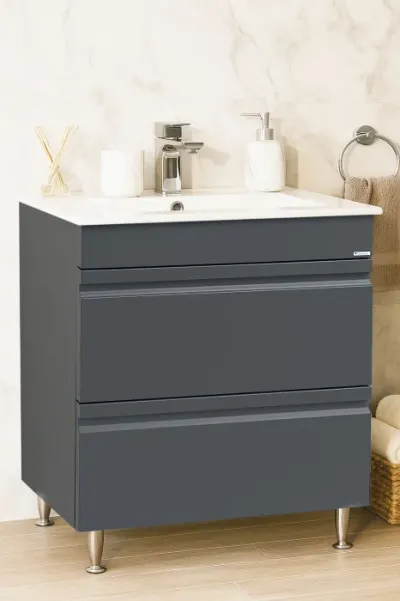 Set Baza front MDF si Lavoar seria 086, cu sertare, montat, 70 cm, antracit