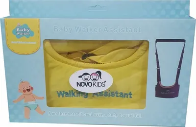 Ham pentru copii Novokids First Walking Assistant Galben cu Maner confortabil, Intaritura, Material moale, Greutate admisa 15 kg, Lavabil