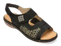 Sandale RIEKER negre, 65989, din piele ecologica