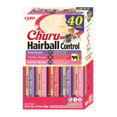 Churu Cat Varieties Hairball Recompense Cremoase cu Ton, Pui si Somon 40 Buc