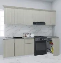 Set bucatarie SPACE 240 cm, 8 corpuri, corp Jolly, blat termorezistent, fronturi MDF, crem