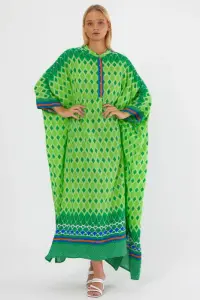 Rochie verde oversize, cu imprimeu geometric, cu romburi