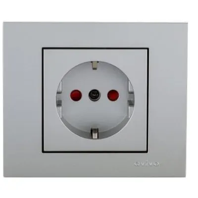 Priza Schuko cu Prot.Copii ST Grano Met Ovivo OV00128, 16A, 240V, IP20, argintiu