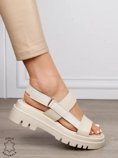 Sandale damă din piele naturală model casual chic CRL1654 BEJ