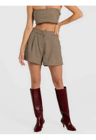 Pantaloni scurti cu model houndstooth Retto - Maro
