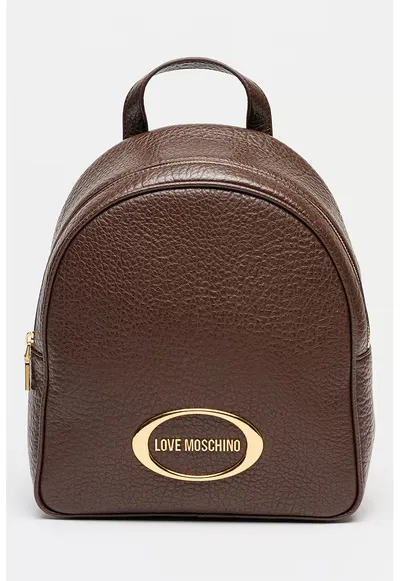 Rucsac din piele cu logo metalic - Maro pamantiu