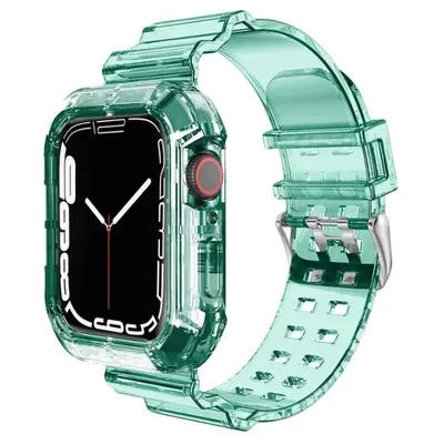 Curea cu Husa 2 in 1, Transluscent chrome, Apple Watch, Antisoc, Semi-transparenta, Silicon, Verde - Apple Watch 42/44/45 mm Engros