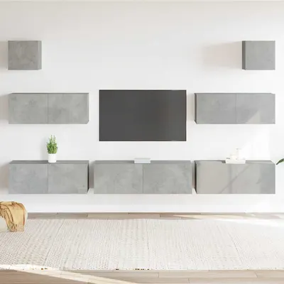 vidaXL Set dulapuri TV, 7 piese, gri beton, lemn prelucrat