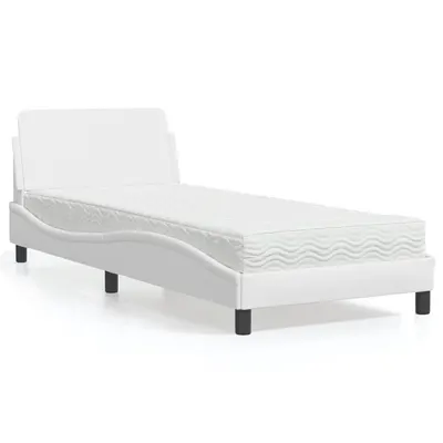 vidaXL Pat cu saltea, Dover, alb, 90x190 cm, piele ecologică