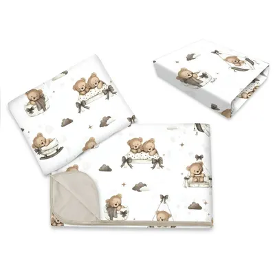 Lenjerie patut cu 3 piese, MimiNu, Cu cearceaf 120x60 cm, Din bumbac certificat Oeko Tex Standard 100, Cu paturica si pernuta, Tedy bear dreams beige