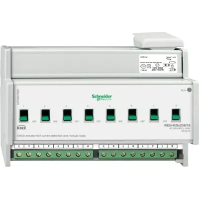 Actuator KNX 8x230/16A cu detectie de curent si comanda manuala