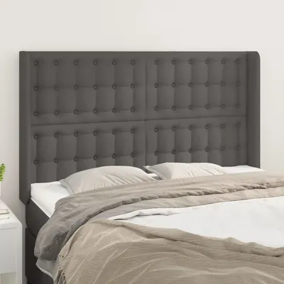 vidaXL Tăblie de pat cu aripioare gri 147x16x118/128 cm piele eco