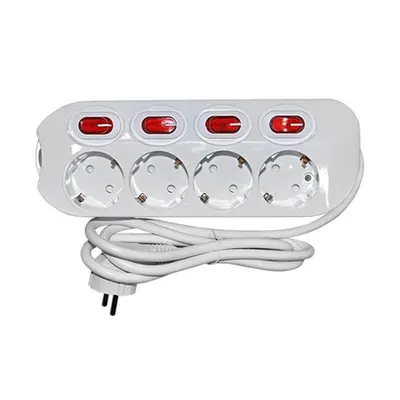 Prelungitotor cu intrerupator pe fiecare priza cod 15-3151546 cu 4 schuko cablu 3x1.5mm²