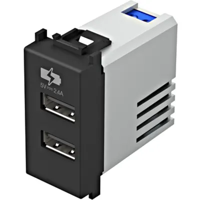 USB 2-gang power supply, 5V, 2,4A, 1M, black