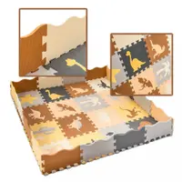 Covoras puzzle din spuma pentru copii Ikonka Dinozaurs, compus din 36 piese, dimensiune 143 x 143 cm