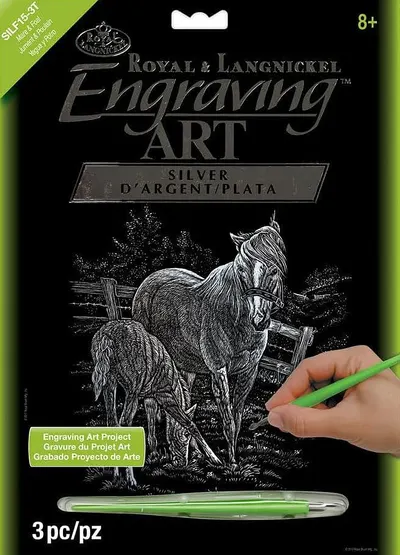 Set pentru gravură Royal Silver - Cai, 20 x 25 cm