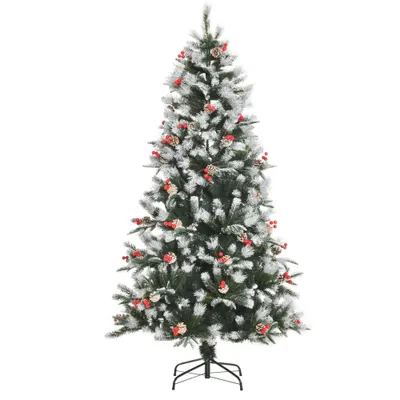 HOMCOM Brad de Craciun cu zapada, decoratiune de craciun, brad verde, brad artificial 109x109x180cm | Aosom Romania