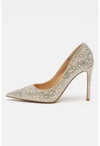 Pantofi stiletto decorati cu strasuri Thrive - Grej/Argintiu