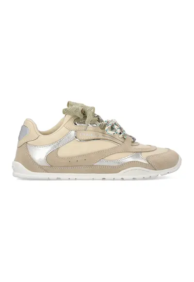 Pantofi sport din piele intoarsa si material textil Yulia - Bej/Maro taupe deschis/Argintiu