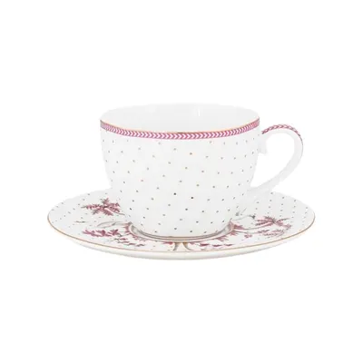 Cană espresso cu farfurioară, Pip Studio, Dots Gold Pink, 280 ml, colecția Jolie