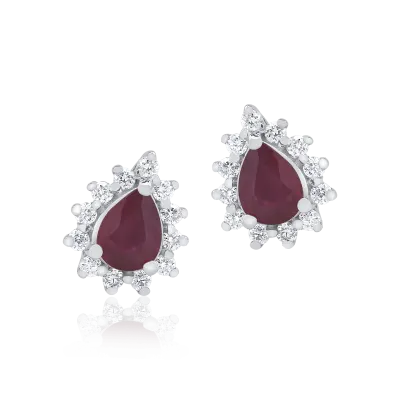 Cercei din aur alb cu rubine pear de 0.512ct si diamante de 0.162ct