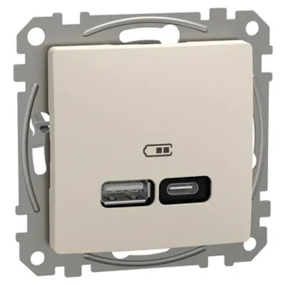 Sedna Design, Priza de incarcare USB A+C, 21W, PD, PPS, bej