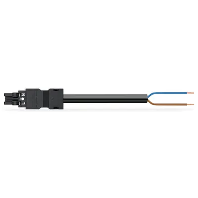 pre-assembled connecting cable; Eca; Socket/open-ended; 2-pole; Cod. A; H05VV-F 2 x 1.5 mm²; 3 m; 1,50 mm²; black