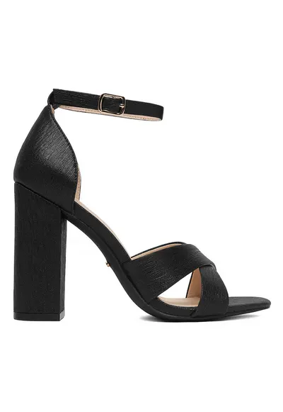 Sandale dama - toc clasic - negru - material sintetic