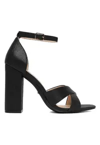 Sandale dama - toc clasic - negru - material sintetic