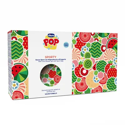 Set Chicco POP, gel de dus cu aroma prajitura de vanilie si borseta, 300ml, 6ani+