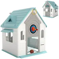 AIYAPLAY Căsuță de Joacă 5-în-1 pentru Copii, de Exterior și Interior, cu Coș de Baschet, Poartă de Fotbal, Tablă de Darts, Joc de Aruncare a Inelelor pentru Copii 2-5 Ani, Bej | Aosom Romania