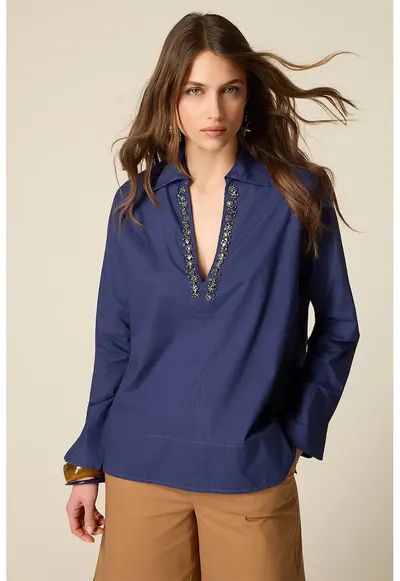Bluza cu cristale - Bleumarin