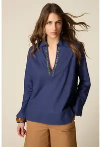 Bluza cu cristale - Bleumarin