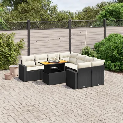 Gossi set mobilier de gradina cu perne, 9 piese, negru, poliratan