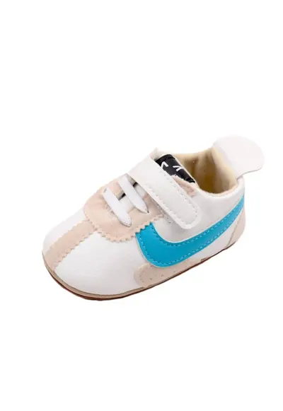 Pantofi Sport Model David - Casual - Piele ecologica - Baieti - Siret - Velcro - Alb/Albastru/Crem