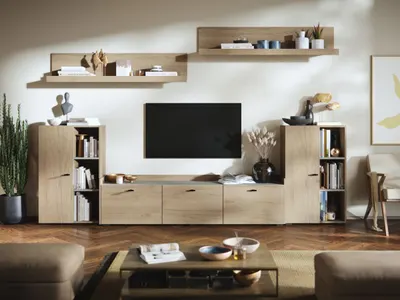 Living Silensia C3 - Mobila sufragerie aspect lemn / bej
