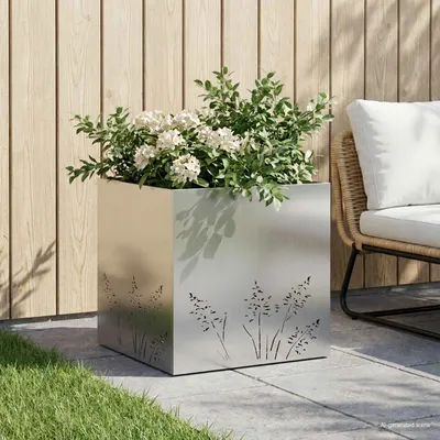 vidaXL Vază pentru Grădină Argintiu 50 x 50 x 49 cm Oțel Galvanizat