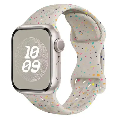 Curea Perforata cu Picaturi Colorate, Sport, Compatibila Apple Watch, Silicon, Starlight - 38/40/41 mm Engros
