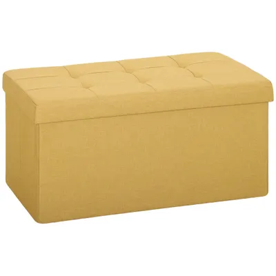HOMCOM Puf depozitare, Bancă pliabilă de depozitare 84 L 76x38x38 cm Tapițerie din in sintetic Galben | Aosom Romania
