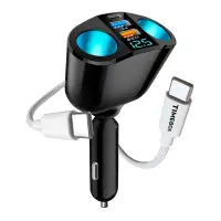 Pachet Auto Timebox, Type-C la USB-C, 120W, 1m, cu 2x soclu auto, 2 x USB, Alb - Default Title