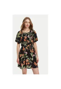 Rochie cu model floral si decolteu rotund - Multicolor