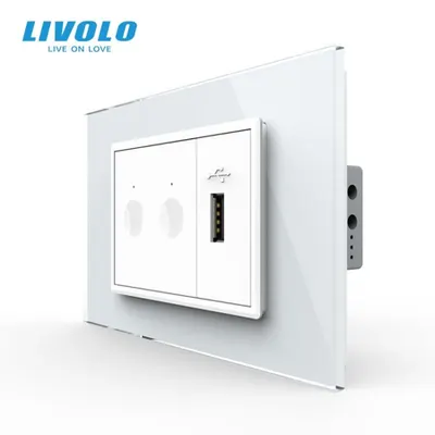 Intrerupator tactil dublu + priza USB, 3M, rama sticla Alb