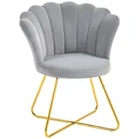 HOMCOM Fotoliu tip scoică scaun pentru toaletă fotoliu din catifea fotoliu pentru living cu picioare din oțel 69 x 64 x 80 cm gri | Aosom Romania