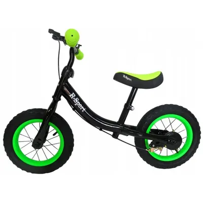 Bicicleta copii fara pedale R-Sport R3 verde-negru 11 inch, scaun moale reglabil pe inaltime 37-43 cm, roti gonflabile, frana pe roata din fata, cadru usor din otel, pana la 35 kg, varsta 3-5 ani