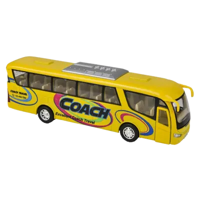 Autobuz sportiv die-cast Coach, cu functie pull-back, 18 cm lungime, galben