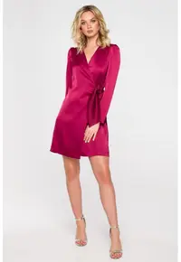 Rochie cu croiala petrecuta cu maneca lunga - - Rosu