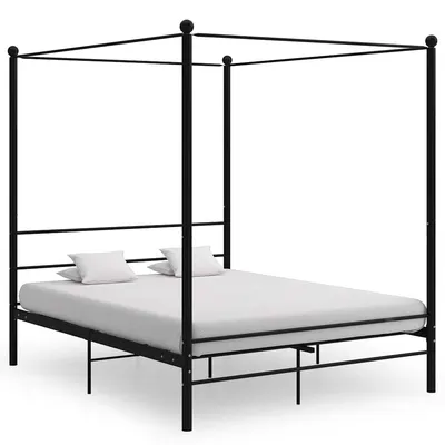 vidaXL Cadru de pat cu baldachin, negru, 160x200 cm, metal