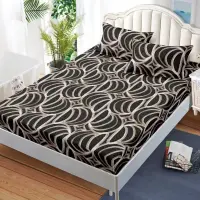 Cearsaf cu Elastic, Bumbac Satinat, 180x200 cm + 2 Fete de Perna 50x70 cm, Maro, abstract
