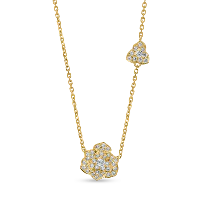 Lant cu pandantiv floare din aur galben cu diamante de 0.5ct